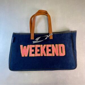 Simply Southern Navy Corduroy Tote with Pink & Gold 'WEEKEND' Appliqué NWOT